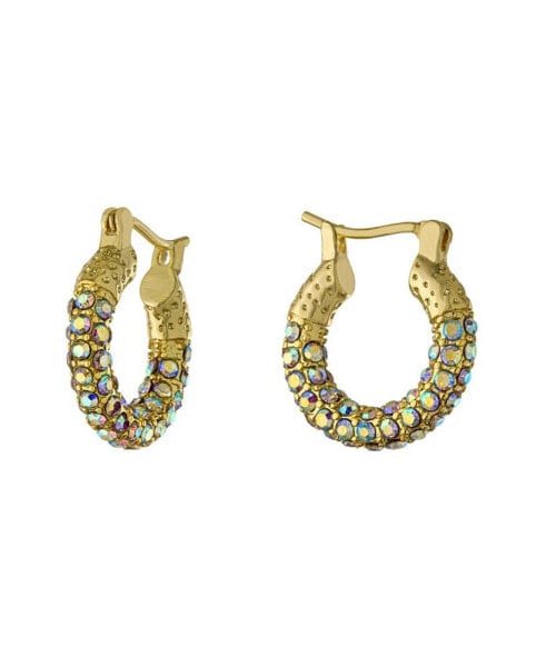 15mm All Over Crystal Click Top Hoop Earrings in Gold Over or Silver Plated