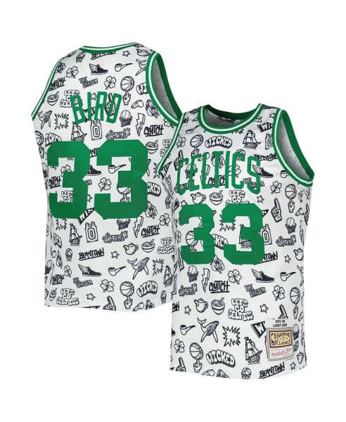 Men's Larry Bird White Boston Celtics 1985-86 Hardwood Classics Doodle Swingman Jersey