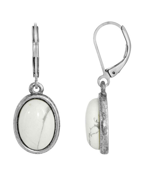 Silver-Tone Semi Precious Howlite Oval Drop Earrings