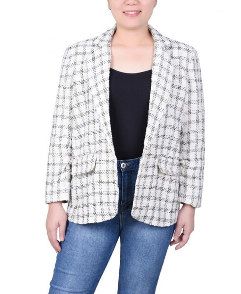 Petite Long Sleeve Single Button Tweed Blazer