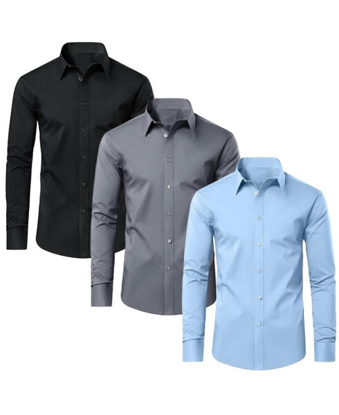 Men's Long Sleeve Classic Dress Shirt- 3 Pack