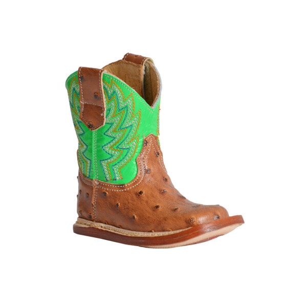 Roper Cowbabies Buddy Ostrich Square Toe Cowboy Girls Brown, Green Casual Boots