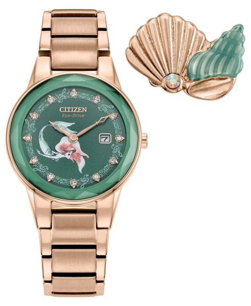Eco-Drive Women's Disney Princess Ariel Rose Gold-Tone Stainless Steel Bracelet Watch 30mm Gift Set