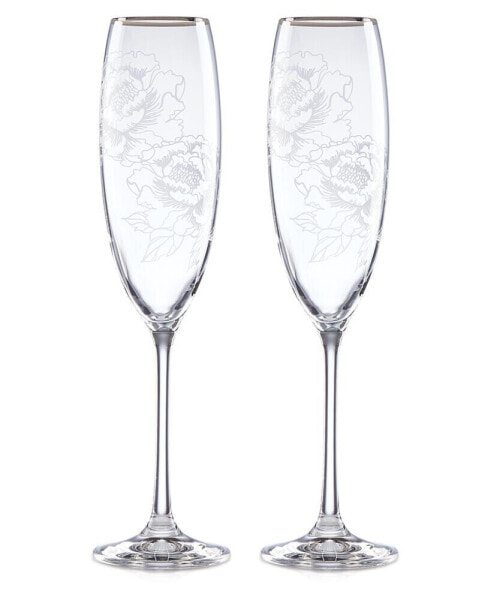 Silver Peony Toasting Flutes