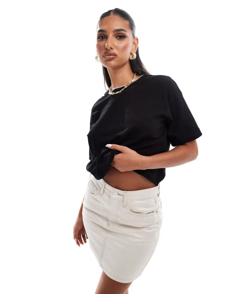 River Island whipstitch boxy t-shirt in black