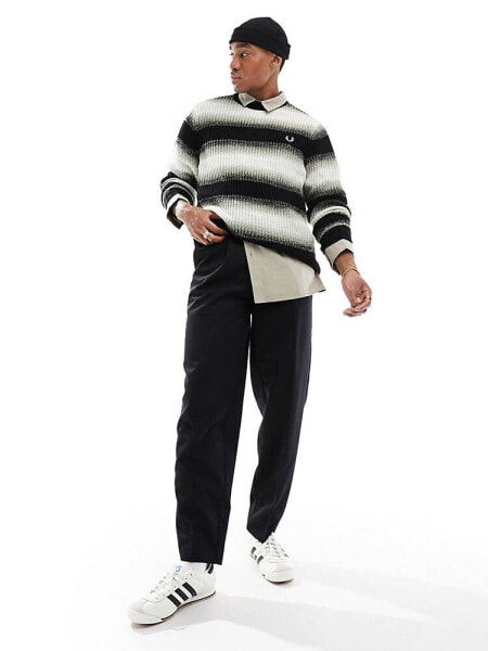 fred Perry striped open knit jumper in black