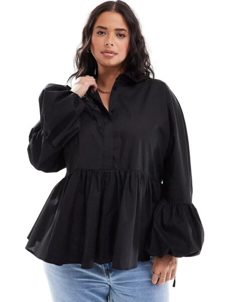 ASOS DESIGN Curve dropped waist peplum shirt in black