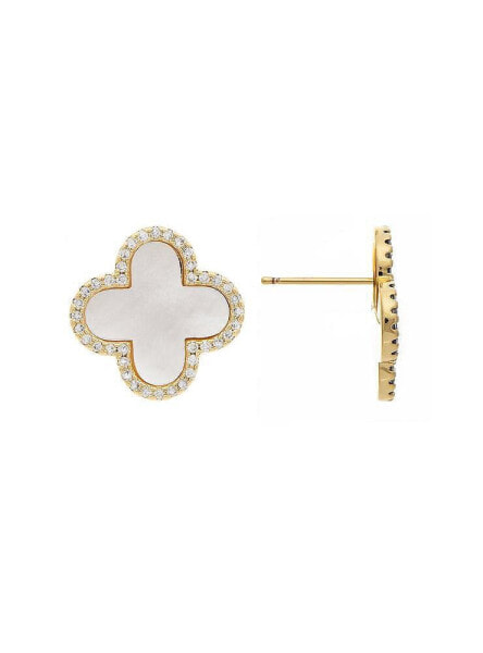 Mother of Pearl and Cubic Zirconia Clover Stud Earrings