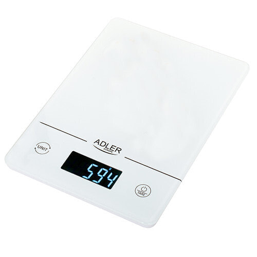Кухонные весы электронные Adler AD 3170 - 15 кг - 1 г - Прозрачные - Белые - Закаленное стекло - Стекло