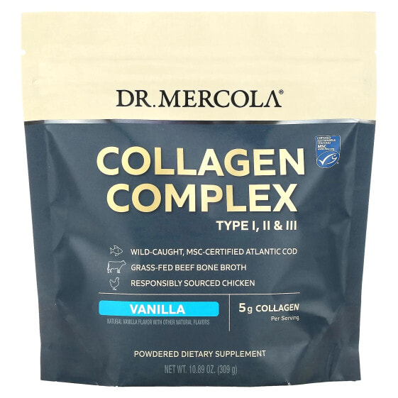 Пищевая добавка Dr. Mercola Collagen Complex Type I, II & III, Шоколад, 5 г, 14.81 унций (420 г)