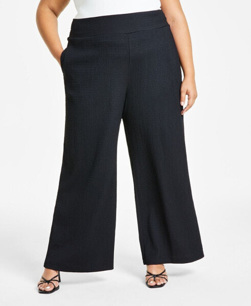 Trendy Plus Size Textured Wide-Leg Pants, Created for Macy's