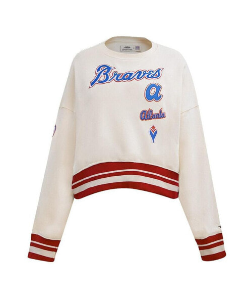 Women's Cream Atlanta Braves Retro Classic Fleece Pullover Sweatshirt
