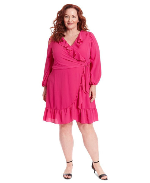 Plus Size Ruffle-Trim Tie-Waist Dress