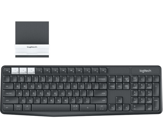 Logitech K375s Multi-Device Wireless Keyboard and Stand Combo - Full-size (100%) - Wireless - RF Wireless + Bluetooth - Mechanical - QWERTZ - Graphite - White