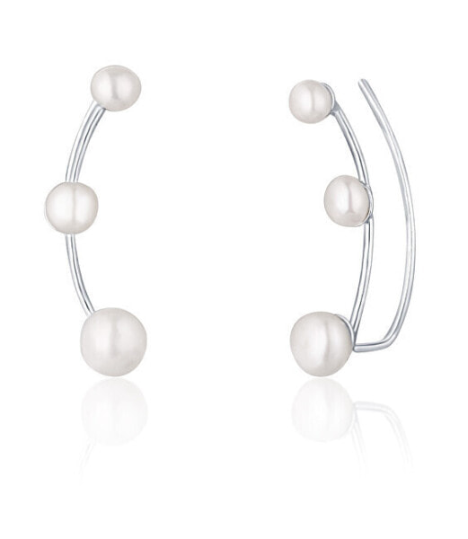 Long silver earrings with river pearls JL0794