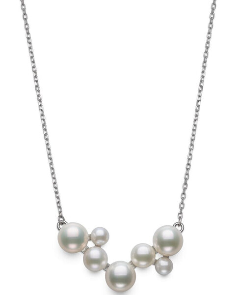 Cultured Freshwater Button Pearl (4-8mm) Cluster Collar Necklace in Sterling Silver, 16" + 2" extender, Created for Macy's