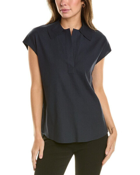 Vince Popover Linen-Blend Polo Shirt Women's Blue Xxs