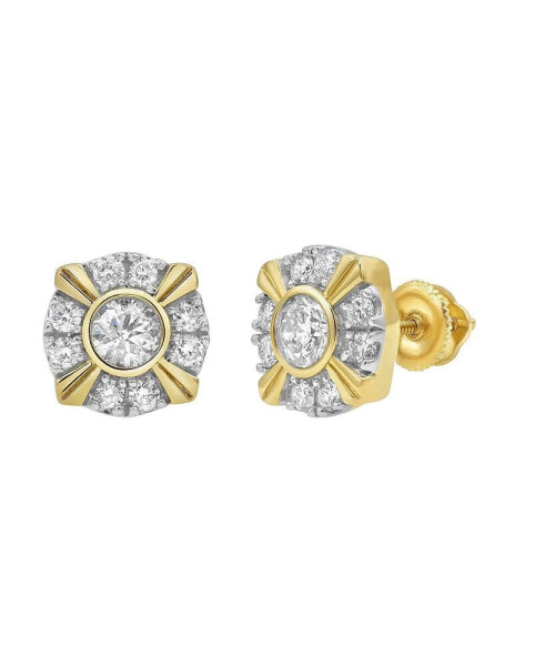 Round Cut Natural Certified Diamond (0.76 cttw) 14k Yellow Gold Earrings Tudor Stud Design