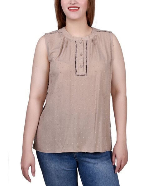 Petite Sleeveless Swiss Dot Blouse Top