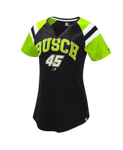 Women's Black, Green Kurt Busch Game On Notch V-Neck T-shirt