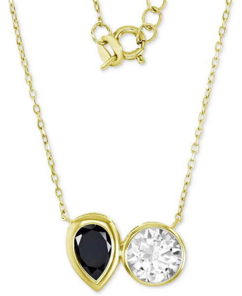 Macy's cubic Zirconia White & Black Two-Stone Necklace in 14k Gold-Plated Sterling Silver, 18" + 2" extender