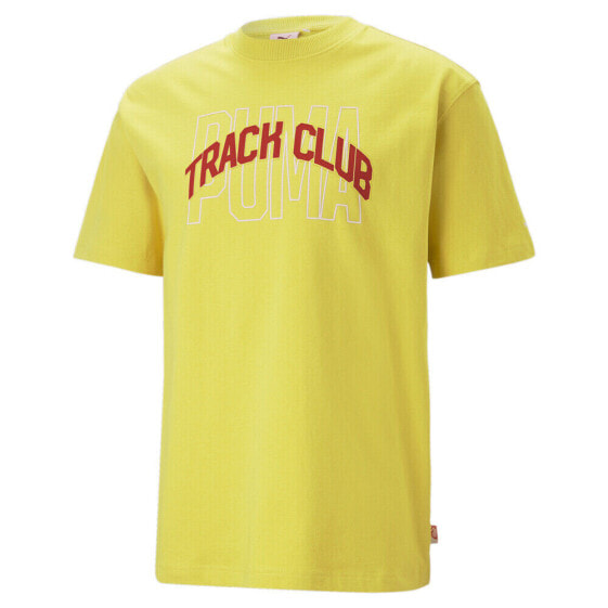 Puma Track Meet Graphic Crew Neck Short Sleeve T-Shirt Mens Yellow Casual Tops 5