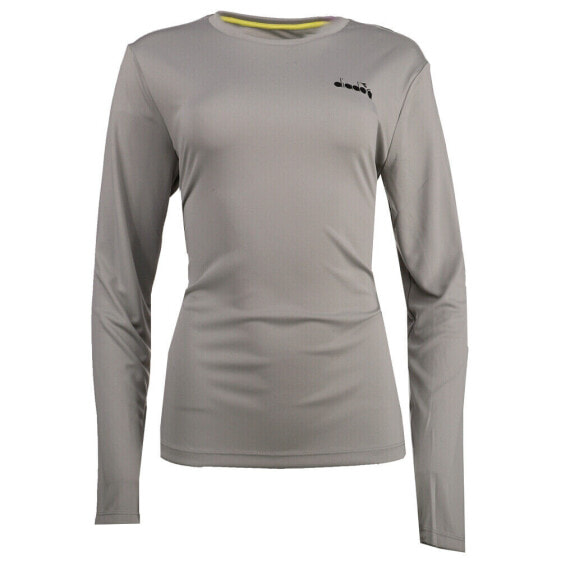 Diadora Core Running Crew Neck Long Sleeve Athletic T-Shirt Womens Grey Casual T