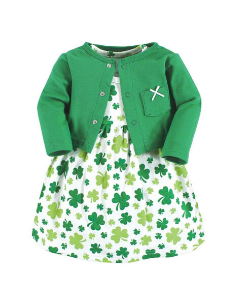 Baby Girls Cotton Dress and Cardigan Set, Shamrocks