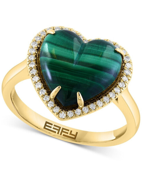 EFFY® Malachite & Diamond (1/6 ct. t.w.) Heart Halo Ring in 14k Gold