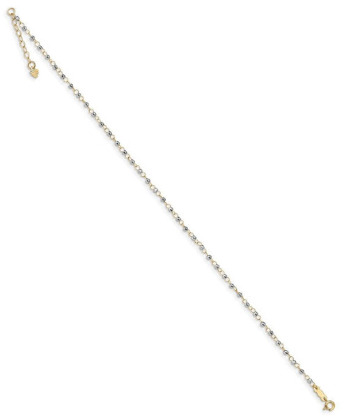 Circle Chain and Reflective Bead Anklet in 14k Yellow and White Gold