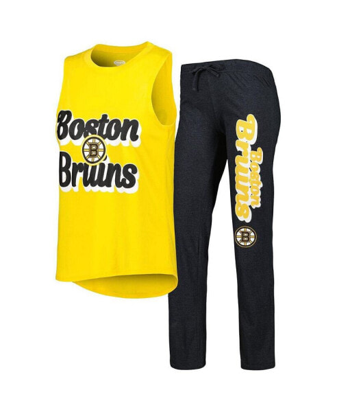 Women's Gold, Heather Black Boston Bruins Meter Muscle Tank Top and Pants Sleep Set
