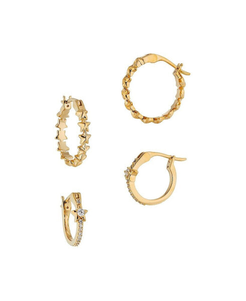 Small Hoop Earrings in 18K Gold Plated Brass Set 4 Pieces