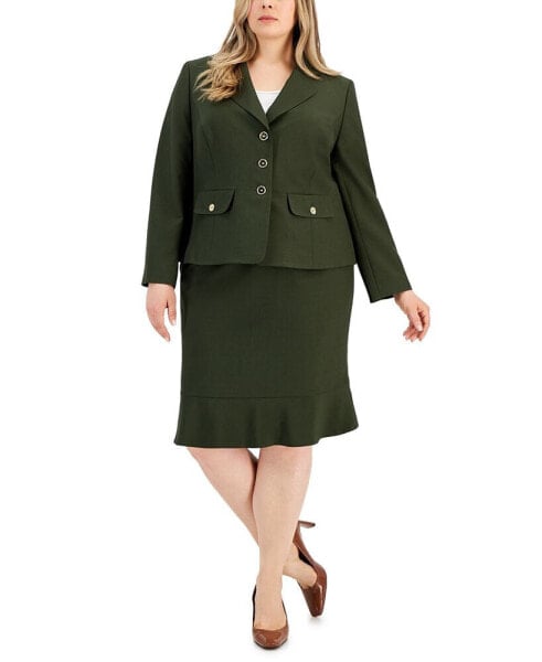Plus Size Three-Button Jacket & Flounce-Hem Skirt