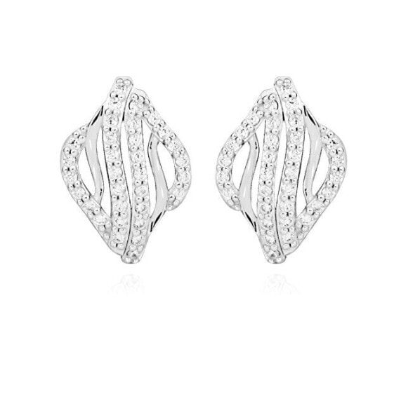 Elegant silver earrings with zircons E0002150