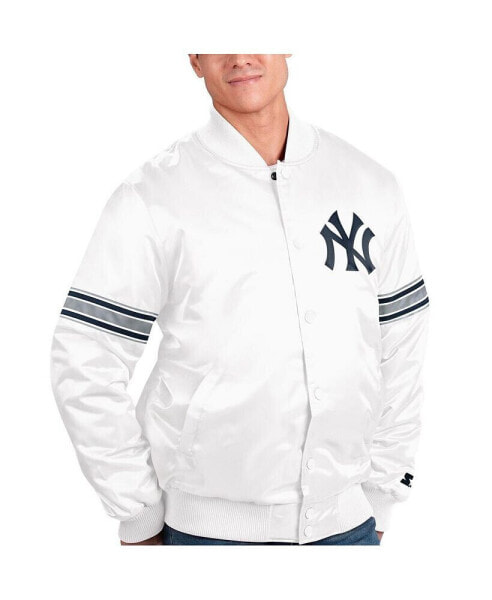 Men's White New York Yankeess Power Forward Satin Full-Snap Varsity Jacket