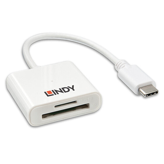 Lindy USB 3.1 Type C SD/microSD Card Reader - MicroSD (TransFlash) - SD - White - 5000 Mbit/s - Acrylonitrile butadiene styrene (ABS) - 2000 GB - USB 3.2 Gen 1 (3.1 Gen 1) Type-C