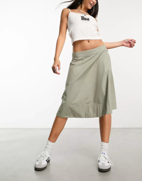 COLLUSION hitch tie midi skirt co-ord in khaki