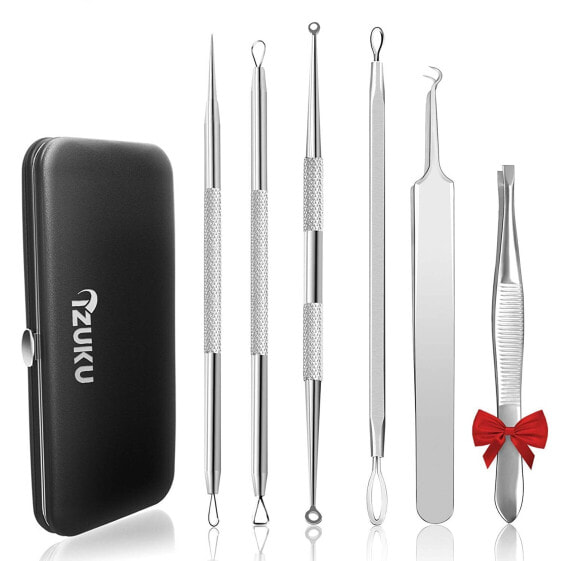Set of 6 surgical stainless steel blackhead removers Black