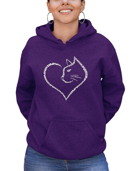 Women's Cat Heart Word Art Hooded Sweatshirt