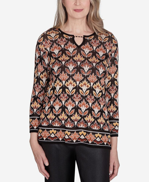 Petite Rue Rivoli Cozy Beaded Split Neck Top