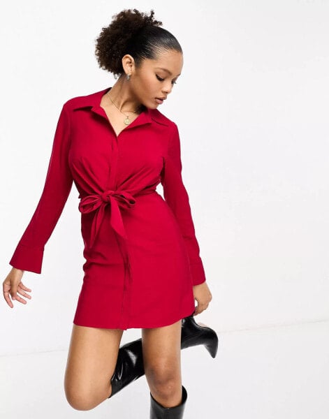 Mango tie waist dress in red