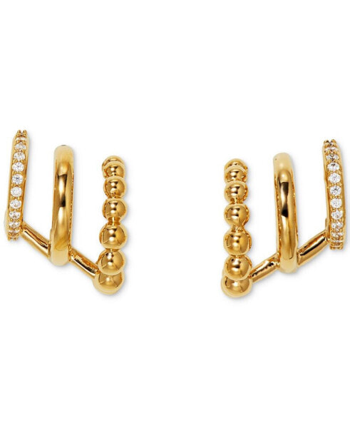 by Nadri 18k Gold-Plated Pavé Triple-Row Illusion Hoop Earrings