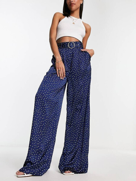 Mango wide leg high waisted tailored trouser in polka dot