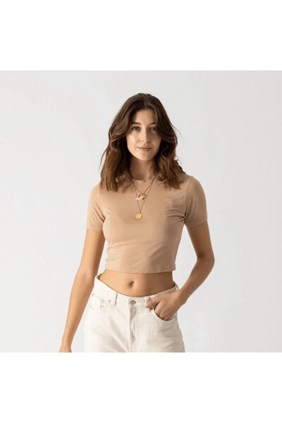 Essentials Kadın Crop Kahverengi Tişört Dd1328-200