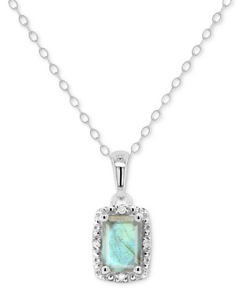 Macy's labradorite & Diamond Accent Rectangle 18" Pendant Necklace in Sterling Silver (Also in Onyx, & Turquoise)