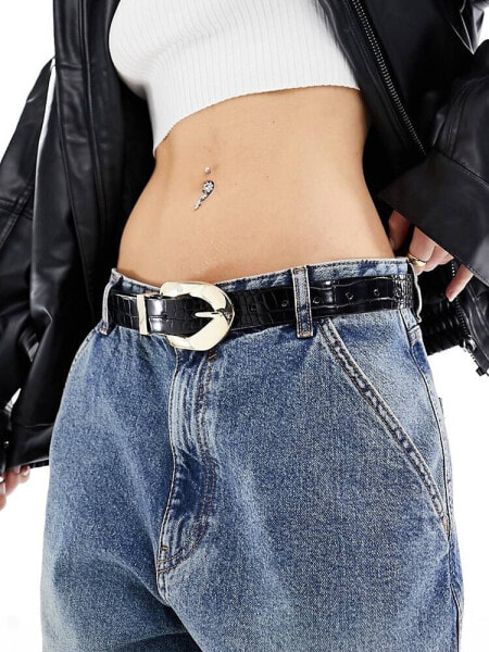 ASOS DESIGN croc chain link buckle waist and hip jeans belt in black