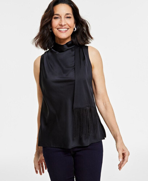 Блузка приталенная безрукавка с шарфом и бахромой I.N.C. International Concepts для женщин, созданная для Macy's