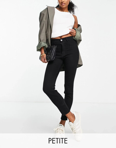 Pull&Bear Petite super skinny high waisted jeans in black