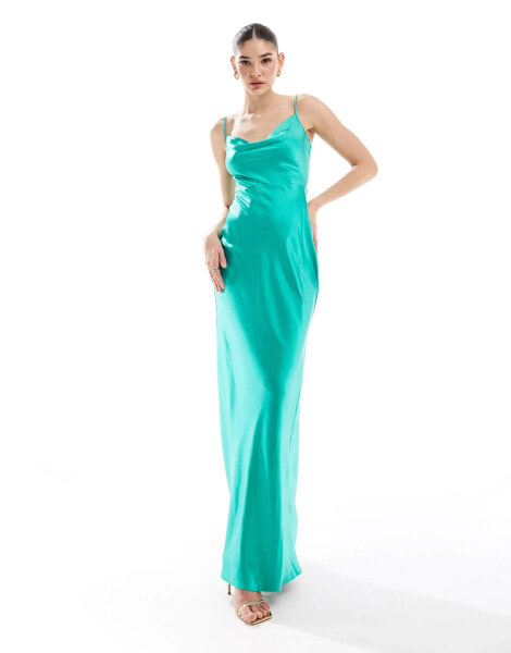 Pretty Lavish exclusive to ASOS Keisha satin maxi dress in jade green