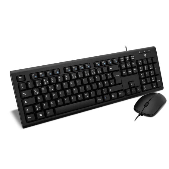 V7 Wired Keyboard and Mouse Combo - DE - Full-size (100%) - Wired - USB - QWERTZ - Black - Mouse included
